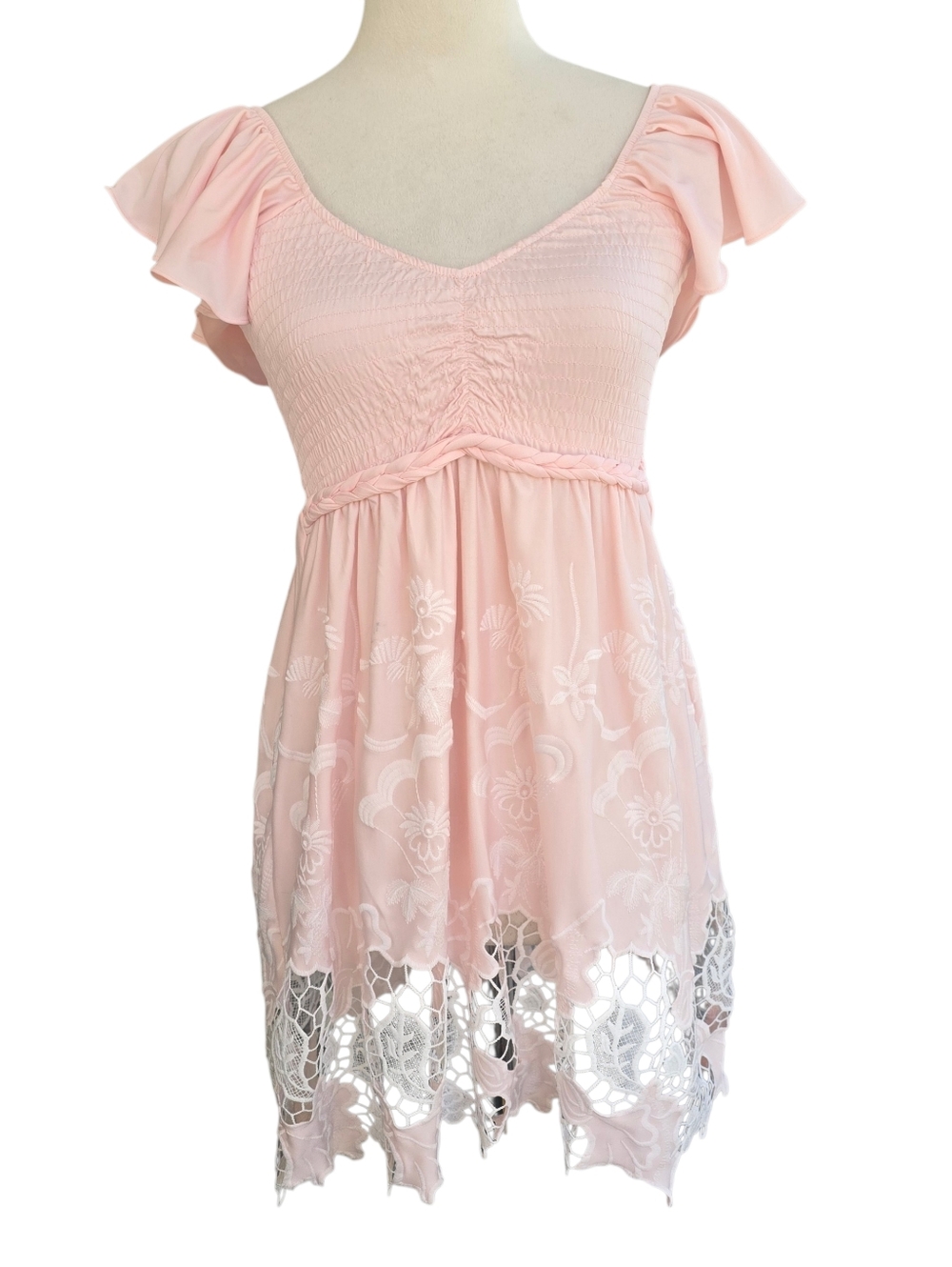 VENUS Light Blush Pink Smocked Crochet Dress Top Size S NWOT